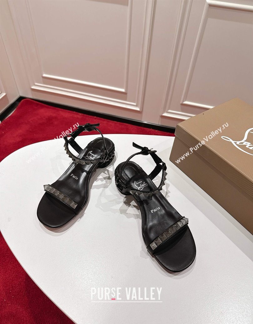 Christian Louboutin Pyrasand Heel Sandals 5.5cm in Waxed Leather with Spike Studs Black 2025 (MD-251030129)