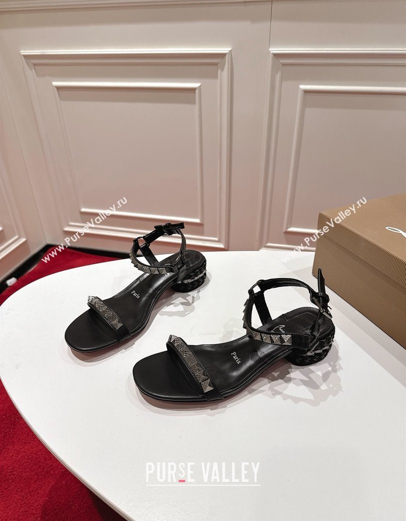 Christian Louboutin Pyrasand Heel Sandals 5.5cm in Waxed Leather with Spike Studs Black 2025 (MD-251030129)