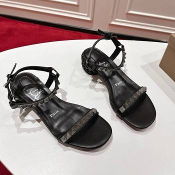 Christian Louboutin Pyrasand Heel Sandals 5.5cm in Waxed Leather with Spike Studs Black 2025 (MD-251030129)