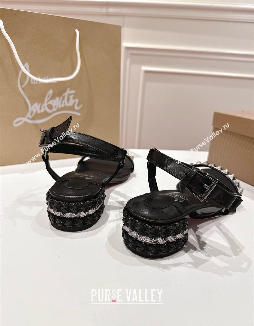 Christian Louboutin Pyrasand Heel Sandals 5.5cm in Waxed Leather with Spike Studs Black 2025 (MD-251030129)