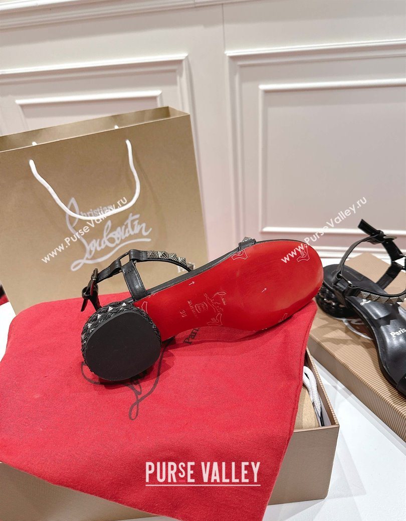 Christian Louboutin Pyrasand Heel Sandals 5.5cm in Waxed Leather with Spike Studs Black 2025 (MD-251030129)