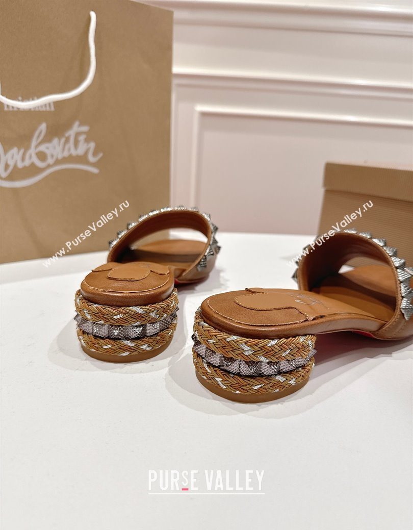 Christian Louboutin Pyrasand Heel Slides Sandal 5.5cm in Waxed Leather with Spike Studs Brown 2025 (MD-251030130)