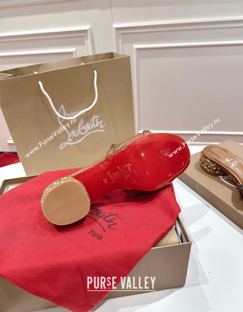 Christian Louboutin Pyrasand Heel Slides Sandal 5.5cm in Waxed Leather with Spike Studs Brown 2025 (MD-251030130)