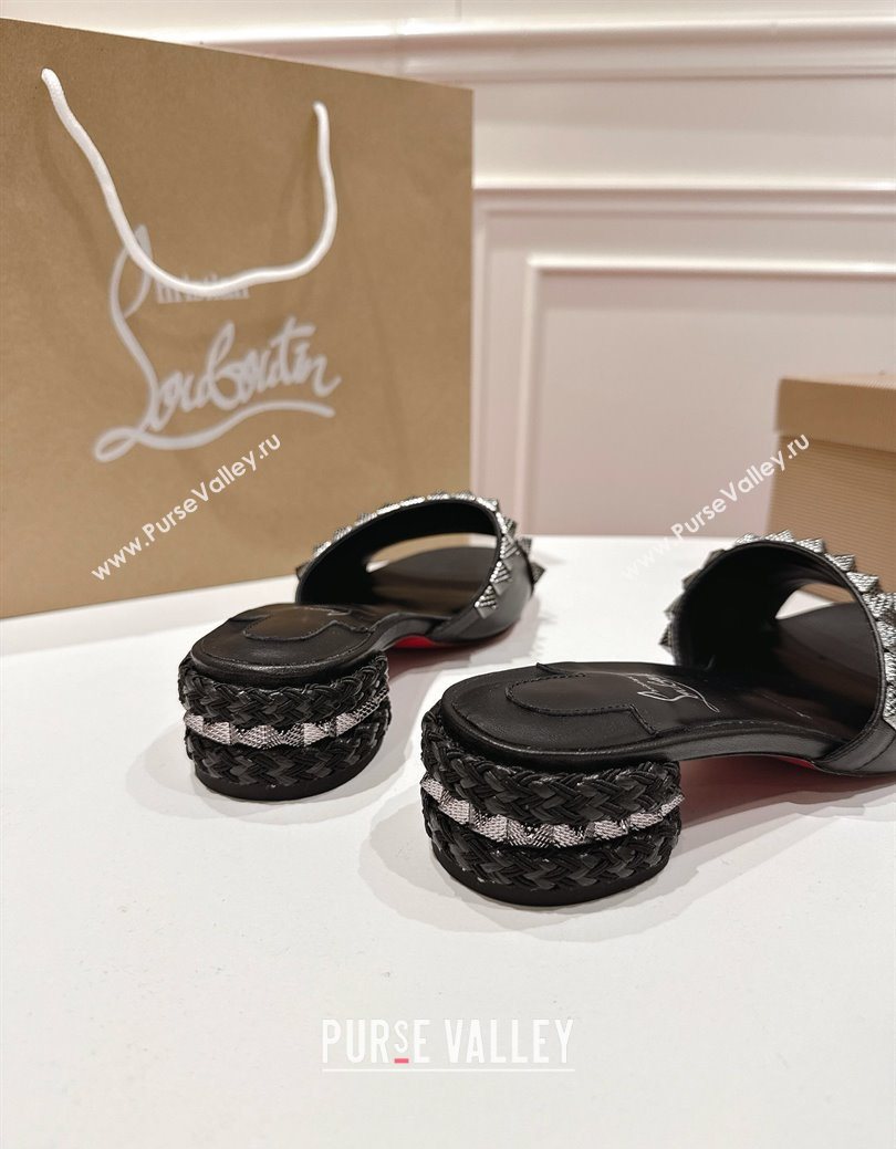 Christian Louboutin Pyrasand Heel Slides Sandal 5.5cm in Waxed Leather with Spike Studs Black 2025 (MD-251030131)