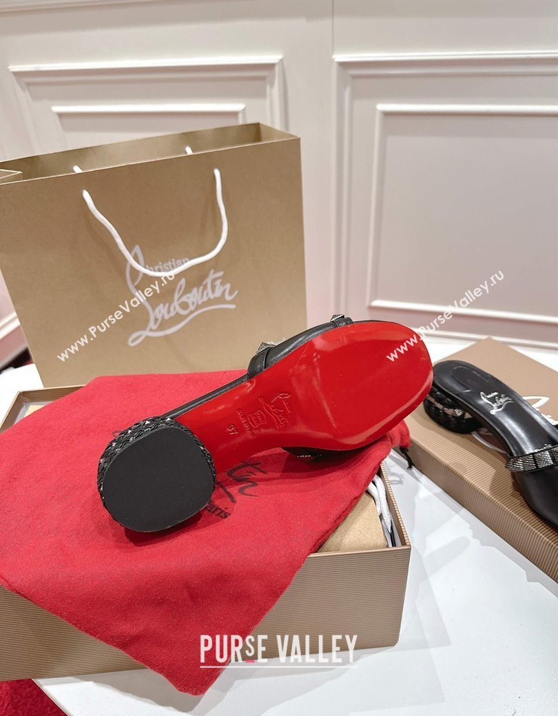 Christian Louboutin Pyrasand Heel Slides Sandal 5.5cm in Waxed Leather with Spike Studs Black 2025 (MD-251030131)