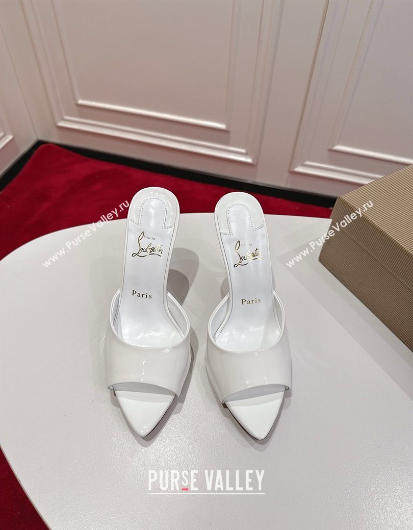 Christian Louboutin Miss Z Heel Slides Sandal 10cm in Patent Leather White 2025 (MD-251030132)