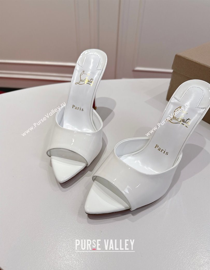 Christian Louboutin Miss Z Heel Slides Sandal 10cm in Patent Leather White 2025 (MD-251030132)