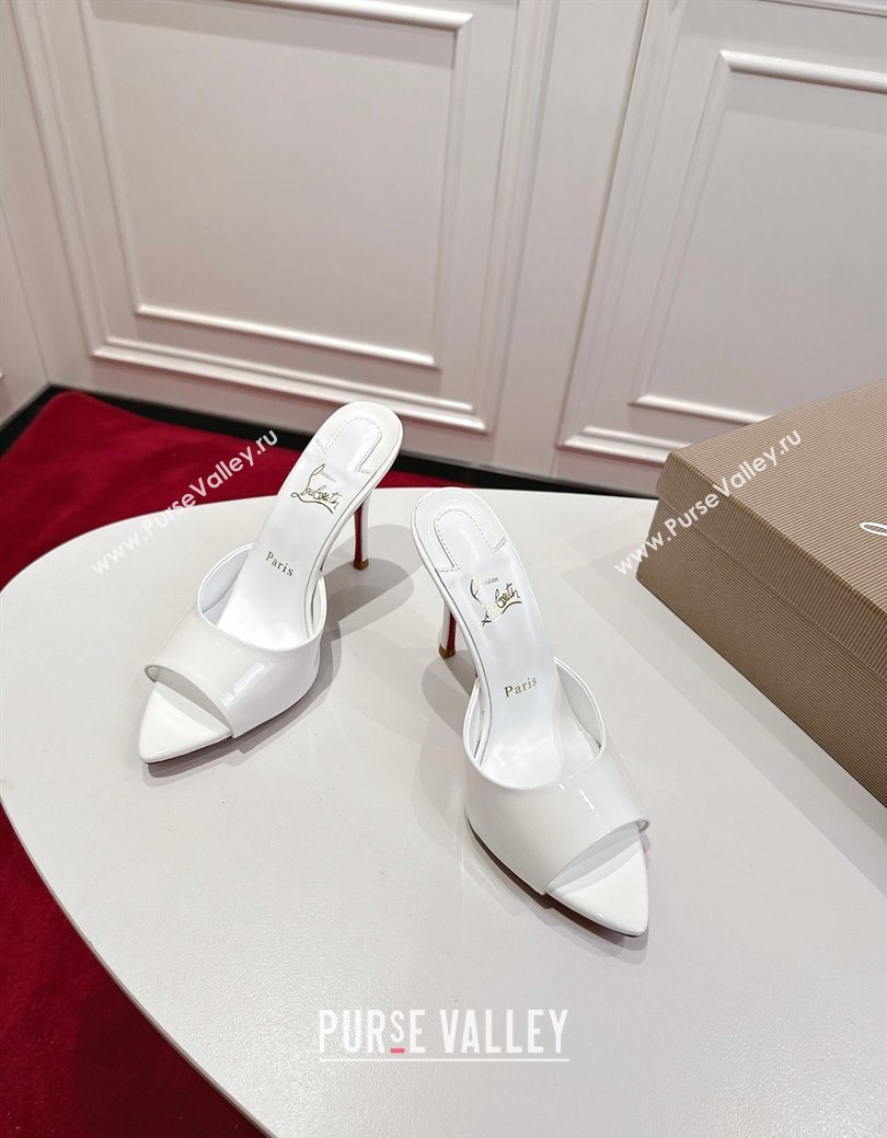 Christian Louboutin Miss Z Heel Slides Sandal 10cm in Patent Leather White 2025 (MD-251030132)