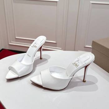 Christian Louboutin Miss Z Heel Slides Sandal 10cm in Patent Leather White 2025 (MD-251030132)