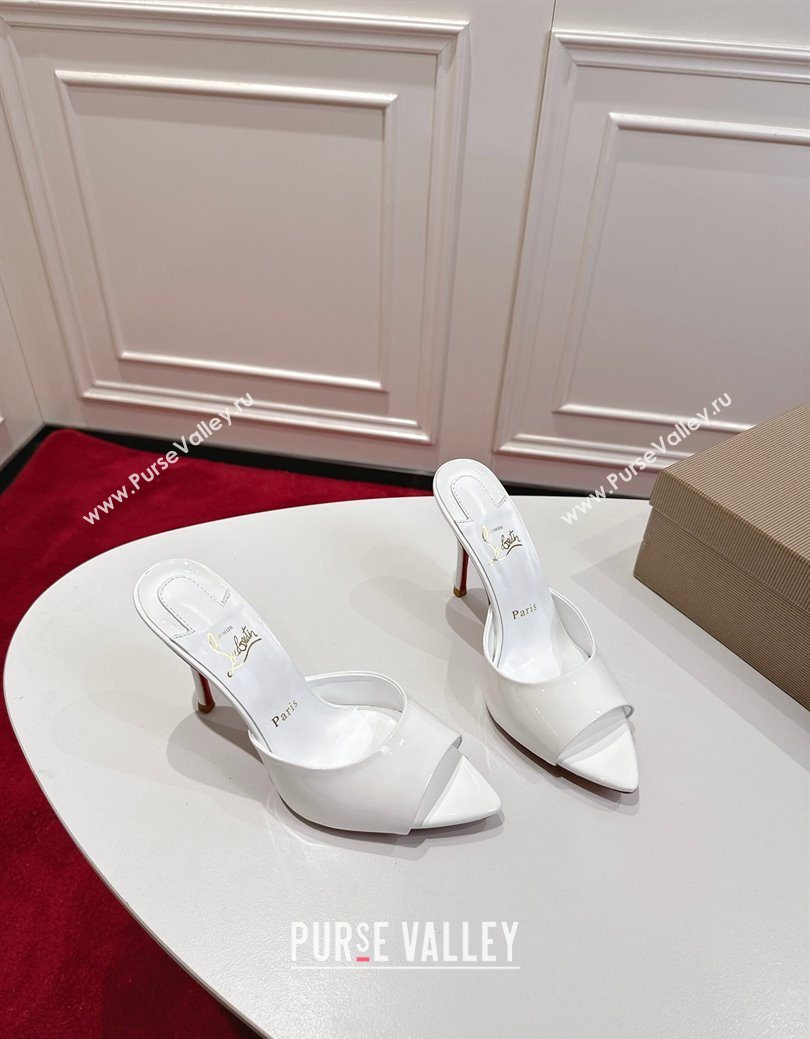 Christian Louboutin Miss Z Heel Slides Sandal 10cm in Patent Leather White 2025 (MD-251030132)