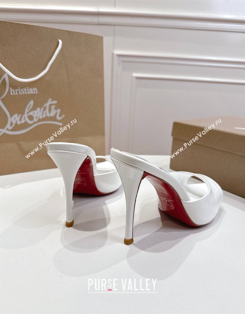 Christian Louboutin Miss Z Heel Slides Sandal 10cm in Patent Leather White 2025 (MD-251030132)