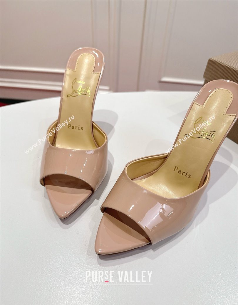 Christian Louboutin Miss Z Heel Slides Sandal 10cm in Patent Leather Nude 2025 (MD-251030133)