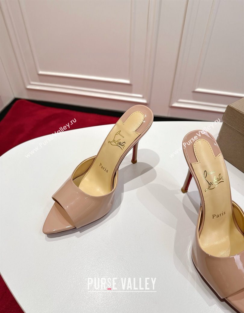 Christian Louboutin Miss Z Heel Slides Sandal 10cm in Patent Leather Nude 2025 (MD-251030133)