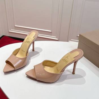 Christian Louboutin Miss Z Heel Slides Sandal 10cm in Patent Leather Nude 2025 (MD-251030133)