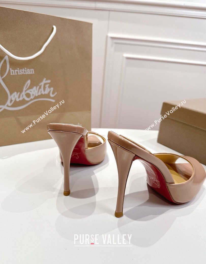 Christian Louboutin Miss Z Heel Slides Sandal 10cm in Patent Leather Nude 2025 (MD-251030133)