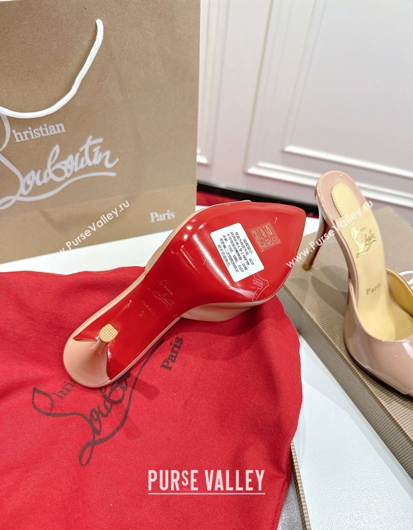 Christian Louboutin Miss Z Heel Slides Sandal 10cm in Patent Leather Nude 2025 (MD-251030133)