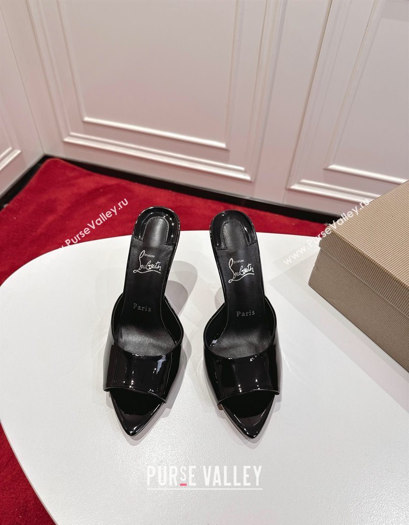 Christian Louboutin Miss Z Heel Slides Sandal 10cm in Patent Leather Black 2025 (MD-251030134)
