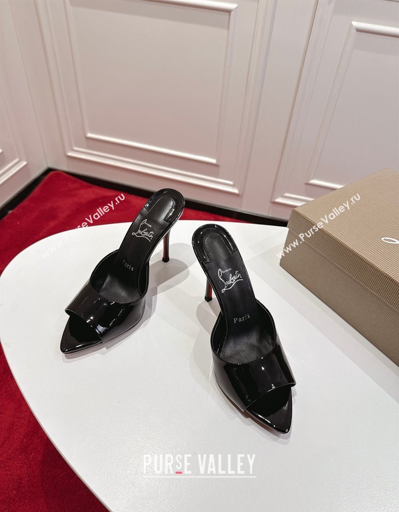 Christian Louboutin Miss Z Heel Slides Sandal 10cm in Patent Leather Black 2025 (MD-251030134)