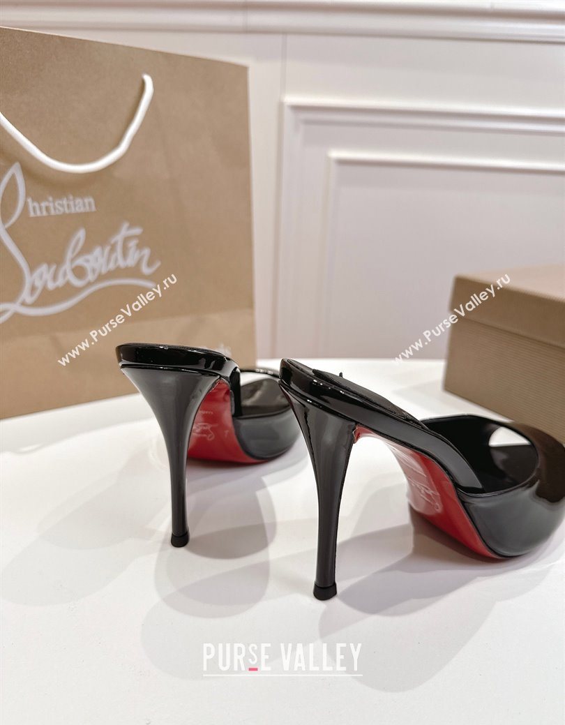 Christian Louboutin Miss Z Heel Slides Sandal 10cm in Patent Leather Black 2025 (MD-251030134)