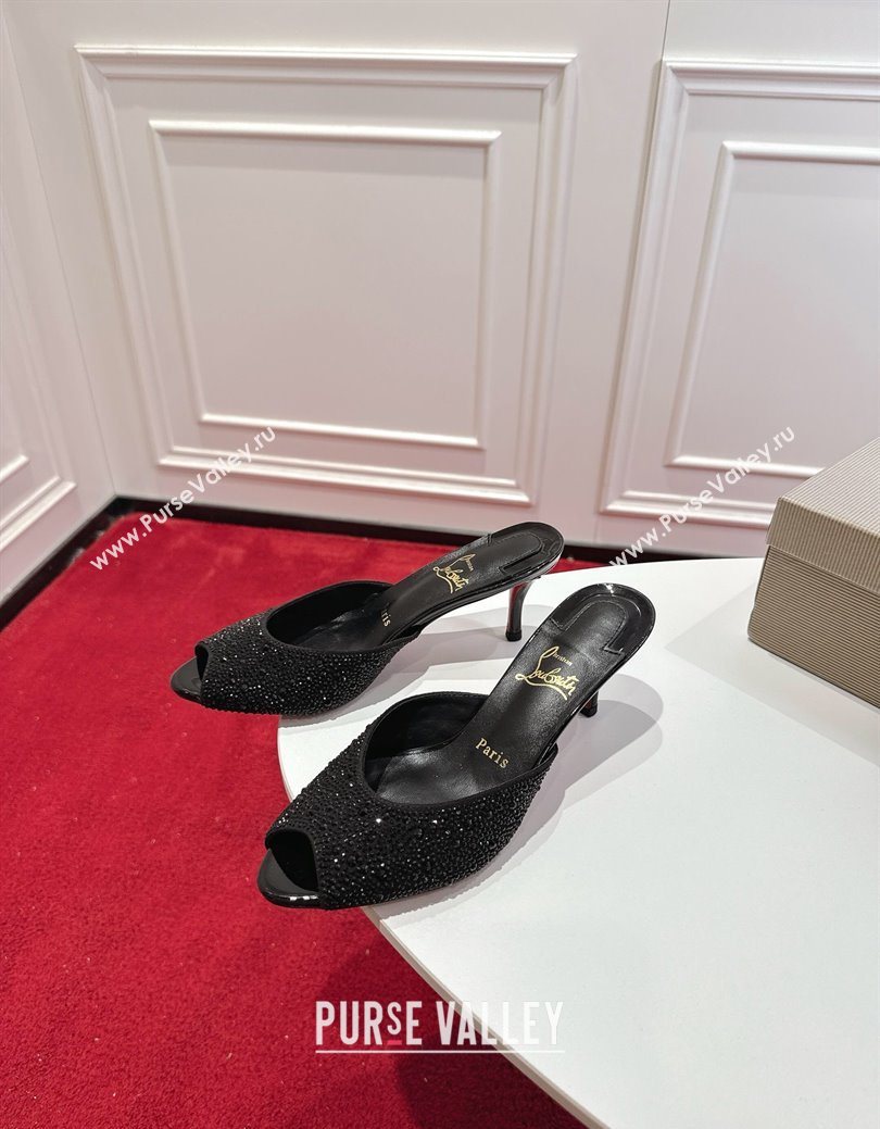 Christian Louboutin Me Dolly Strass Heel Slides Sandal 5.5cm Black 2025 1030 (MD-251030136)
