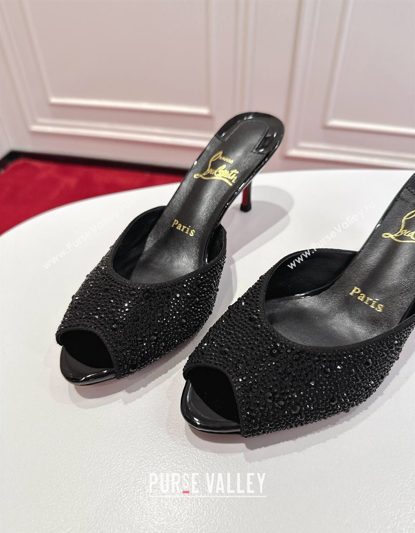 Christian Louboutin Me Dolly Strass Heel Slides Sandal 5.5cm Black 2025 1030 (MD-251030136)