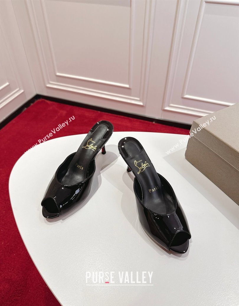 Christian Louboutin Me Dolly Heel Slides Sandal 5.5cm in Patent Leather Black 2025 1030 (MD-251030141)