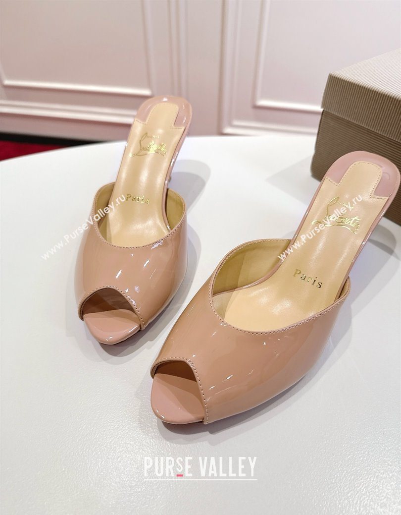 Christian Louboutin Me Dolly Heel Slides Sandal 5.5cm in Patent Leather Nude 2025 1030 (MD-251030144)