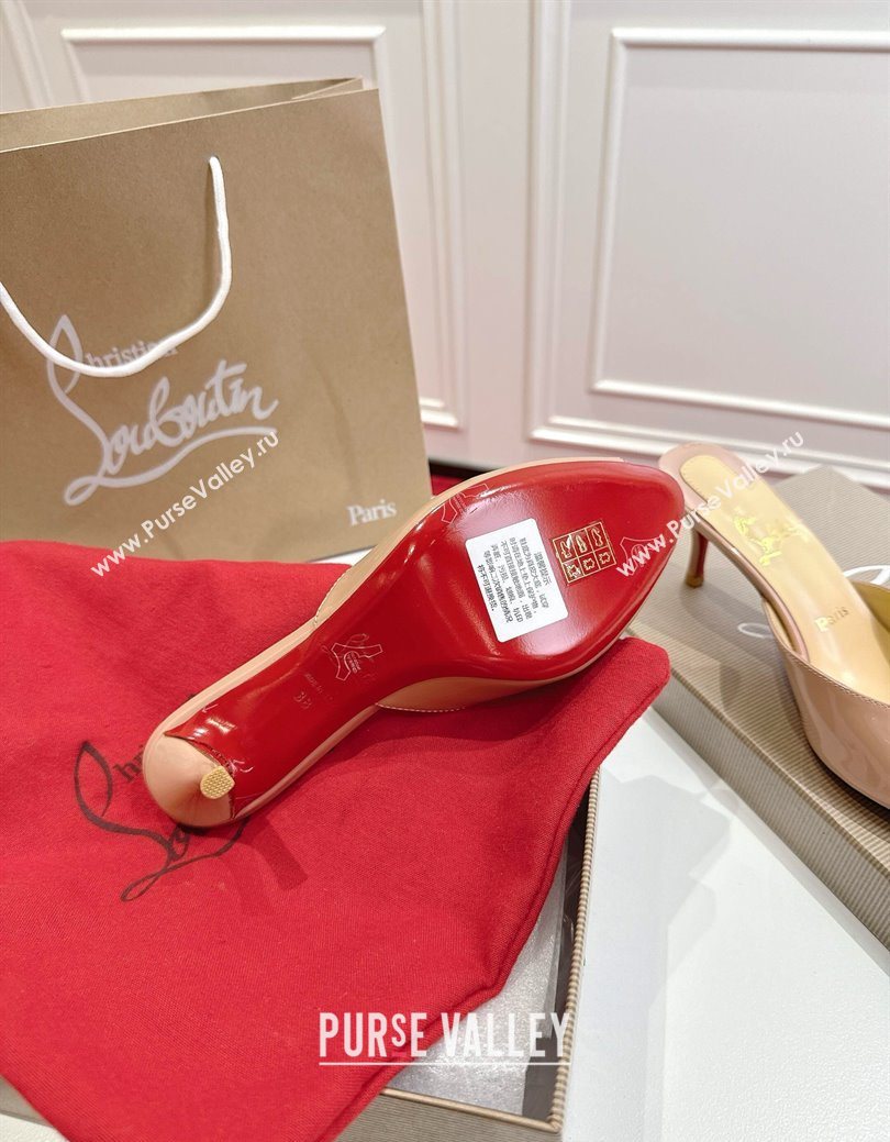 Christian Louboutin Me Dolly Heel Slides Sandal 5.5cm in Patent Leather Nude 2025 1030 (MD-251030144)