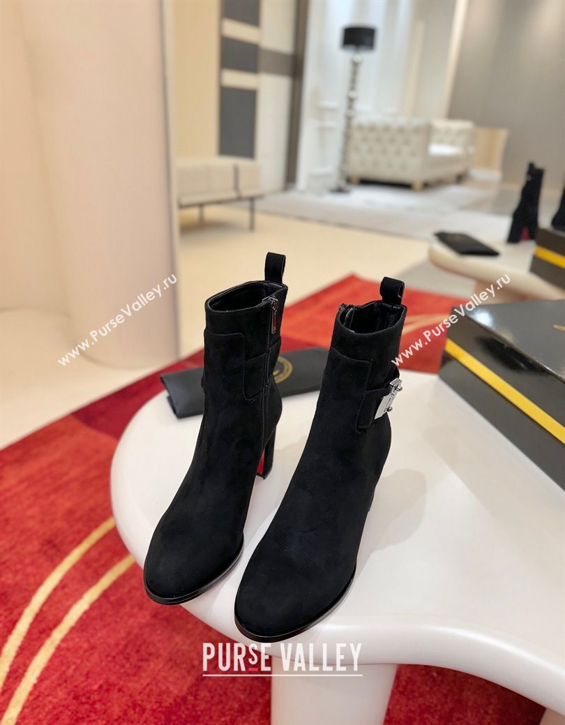 Christian Louboutin Booty Lock Heel Ankle Boots 7cm in Suede Black 2025 (MD-251030155)