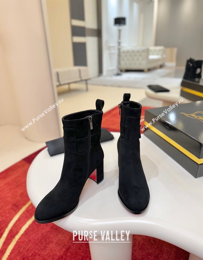 Christian Louboutin Booty Lock Heel Ankle Boots 7cm in Suede Black 2025 (MD-251030155)