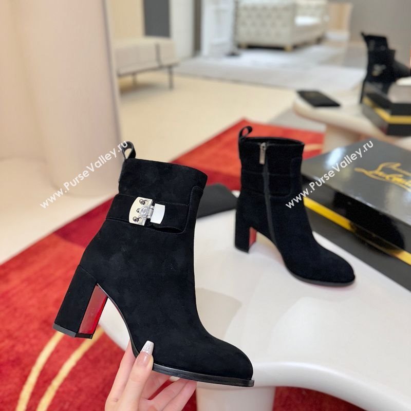 Christian Louboutin Booty Lock Heel Ankle Boots 7cm in Suede Black 2025 (MD-251030155)