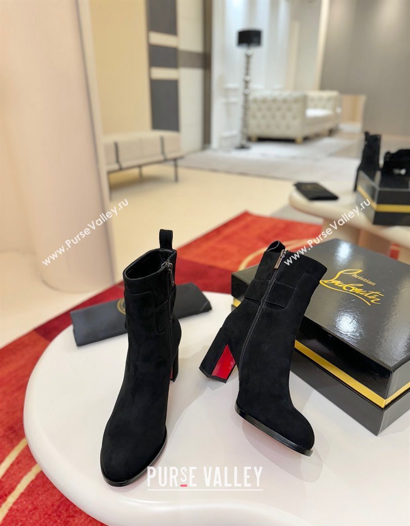 Christian Louboutin Booty Lock Heel Ankle Boots 7cm in Suede Black 2025 (MD-251030155)