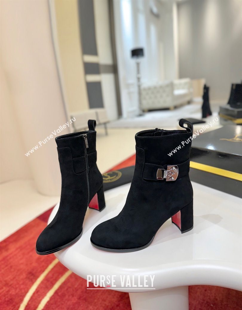 Christian Louboutin Booty Lock Heel Ankle Boots 7cm in Suede Black 2025 (MD-251030155)