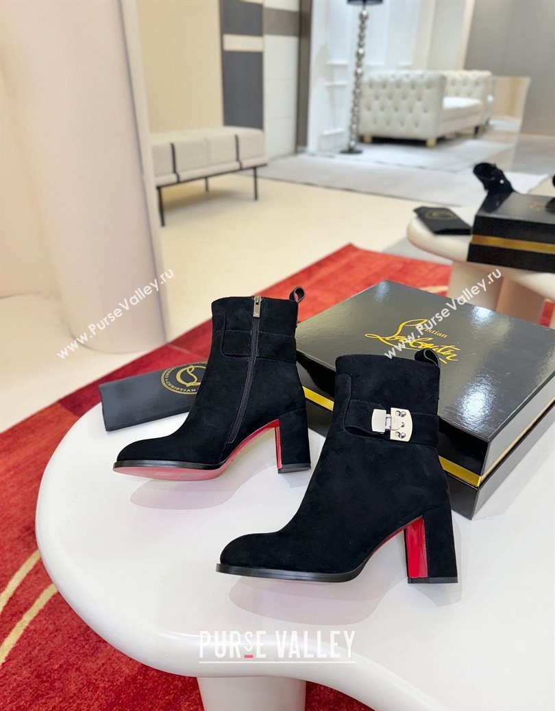 Christian Louboutin Booty Lock Heel Ankle Boots 7cm in Suede Black 2025 (MD-251030155)