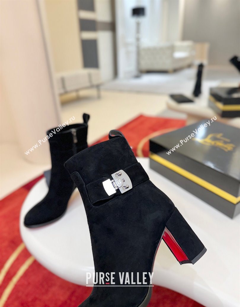 Christian Louboutin Booty Lock Heel Ankle Boots 7cm in Suede Black 2025 (MD-251030155)