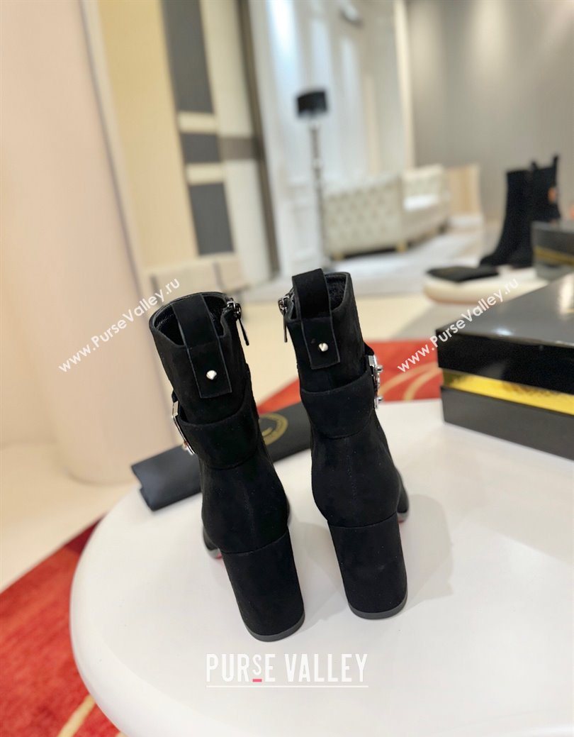 Christian Louboutin Booty Lock Heel Ankle Boots 7cm in Suede Black 2025 (MD-251030155)
