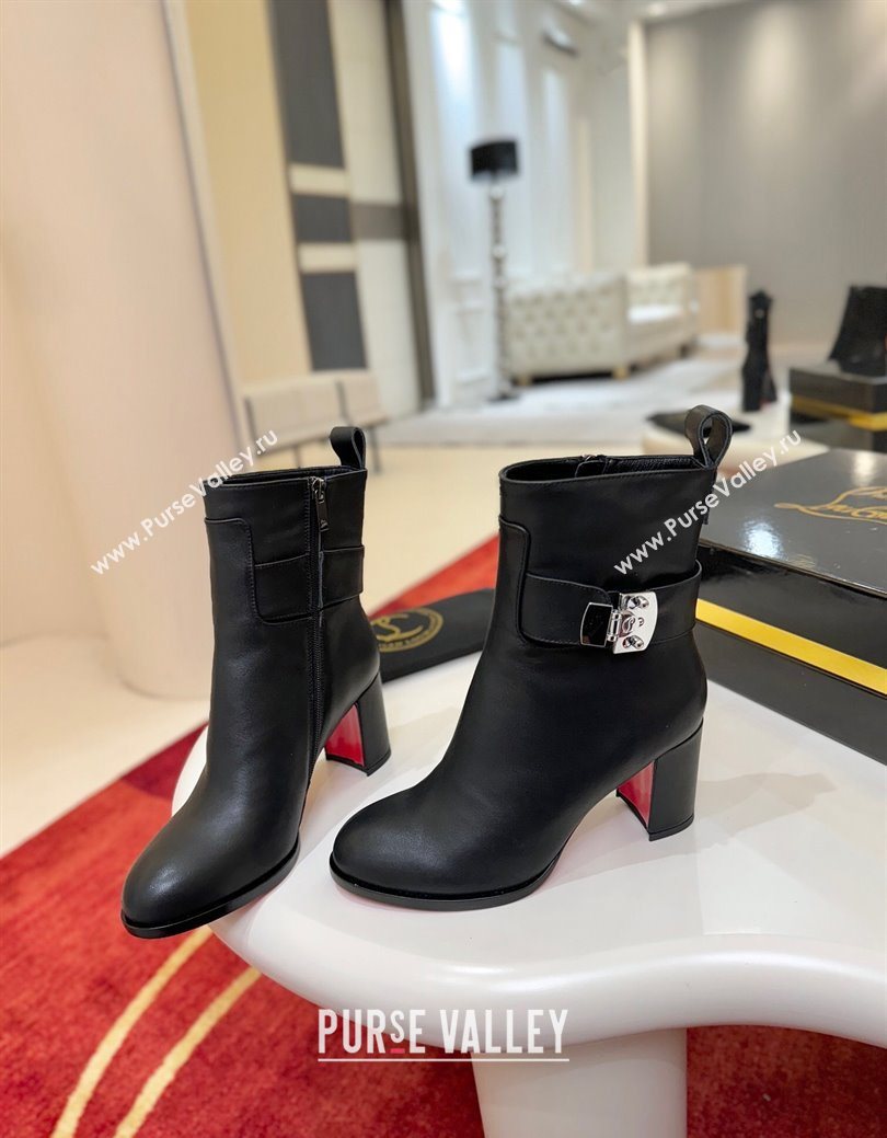 Christian Louboutin Booty Lock Heel Ankle Boots 7cm in Calf Leather Black 2025 (MD-251030156)