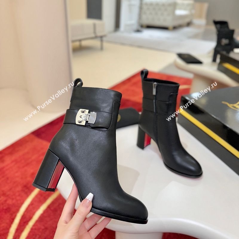 Christian Louboutin Booty Lock Heel Ankle Boots 7cm in Calf Leather Black 2025 (MD-251030156)