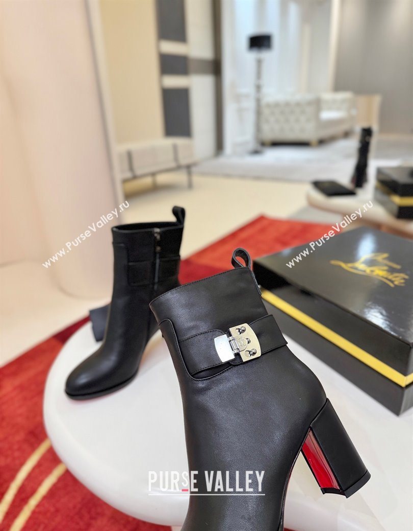 Christian Louboutin Booty Lock Heel Ankle Boots 7cm in Calf Leather Black 2025 (MD-251030156)