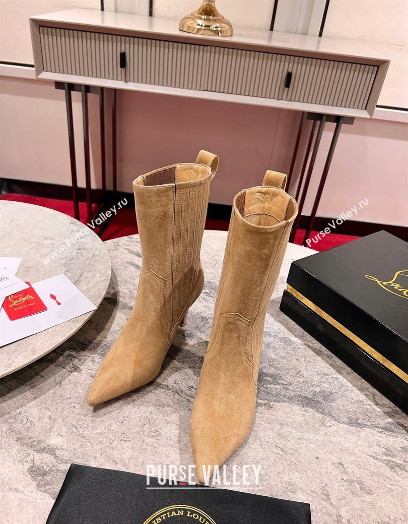 Christian Louboutin Santigag Heel Ankle Boots 8.5cm in Suede Beige 2025 (MD-251030148)