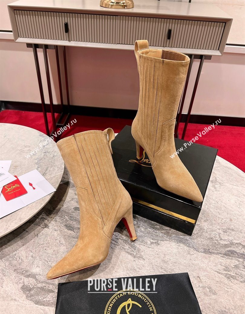 Christian Louboutin Santigag Heel Ankle Boots 8.5cm in Suede Beige 2025 (MD-251030148)