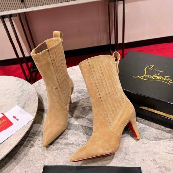 Christian Louboutin Santigag Heel Ankle Boots 8.5cm in Suede Beige 2025 (MD-251030148)
