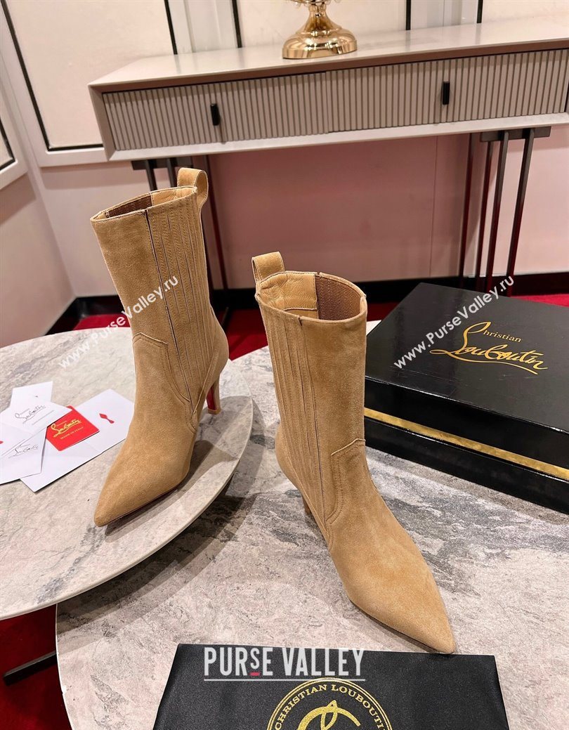 Christian Louboutin Santigag Heel Ankle Boots 8.5cm in Suede Beige 2025 (MD-251030148)