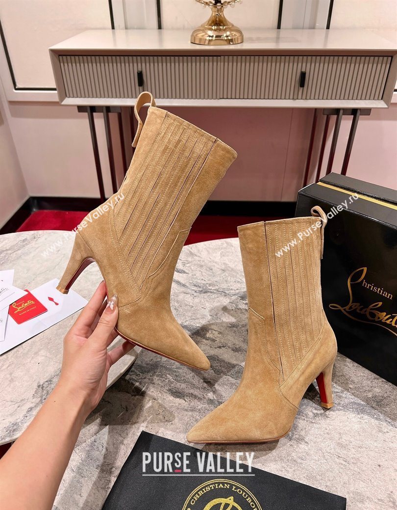 Christian Louboutin Santigag Heel Ankle Boots 8.5cm in Suede Beige 2025 (MD-251030148)