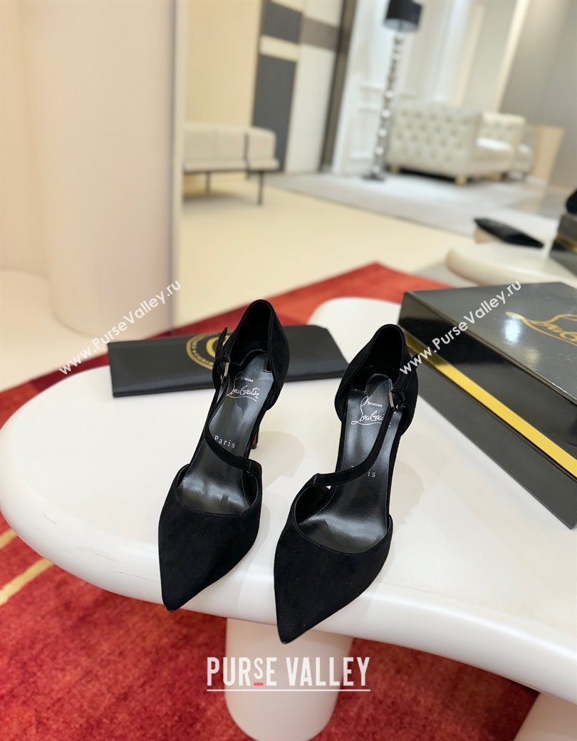 Christian Louboutin Miss Ziggyta Heel Pumps 10cm with Strap in Suede Black 2025 (MD-251209089)