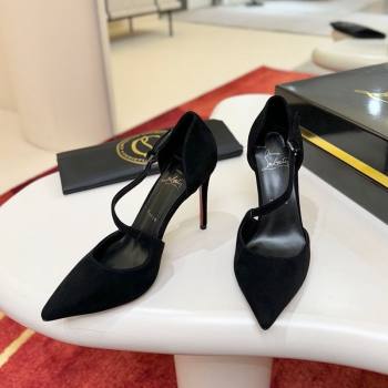 Christian Louboutin Miss Ziggyta Heel Pumps 10cm with Strap in Suede Black 2025 (MD-251209089)