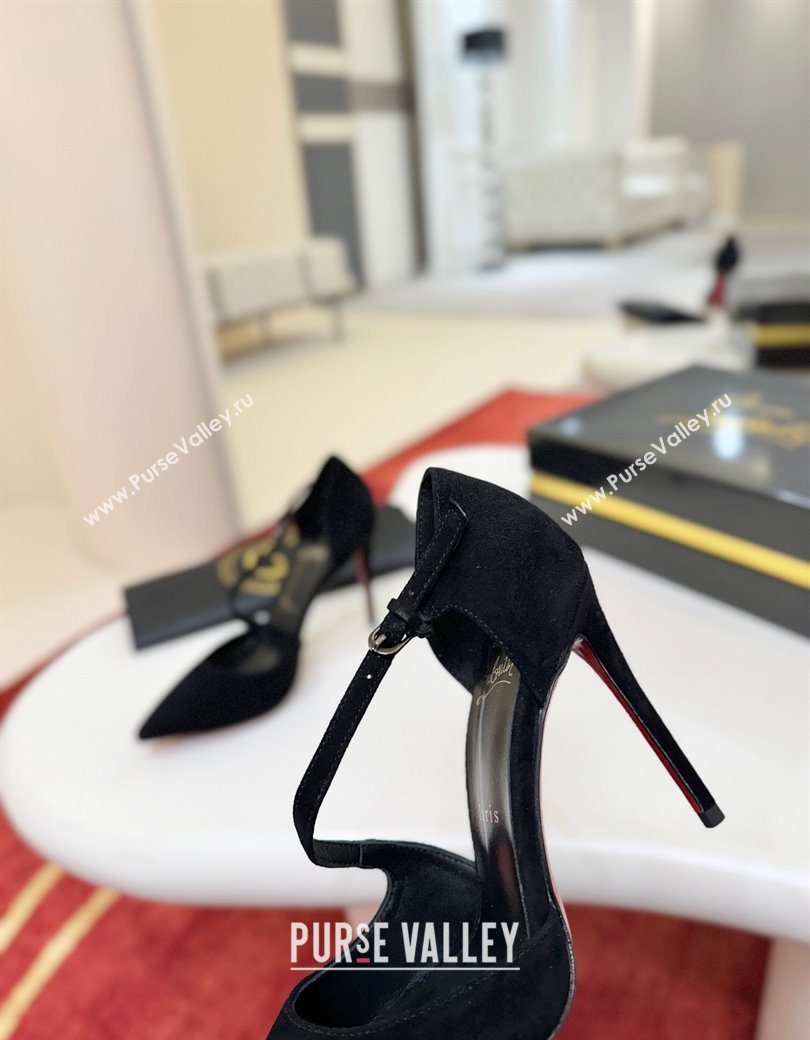 Christian Louboutin Miss Ziggyta Heel Pumps 10cm with Strap in Suede Black 2025 (MD-251209089)
