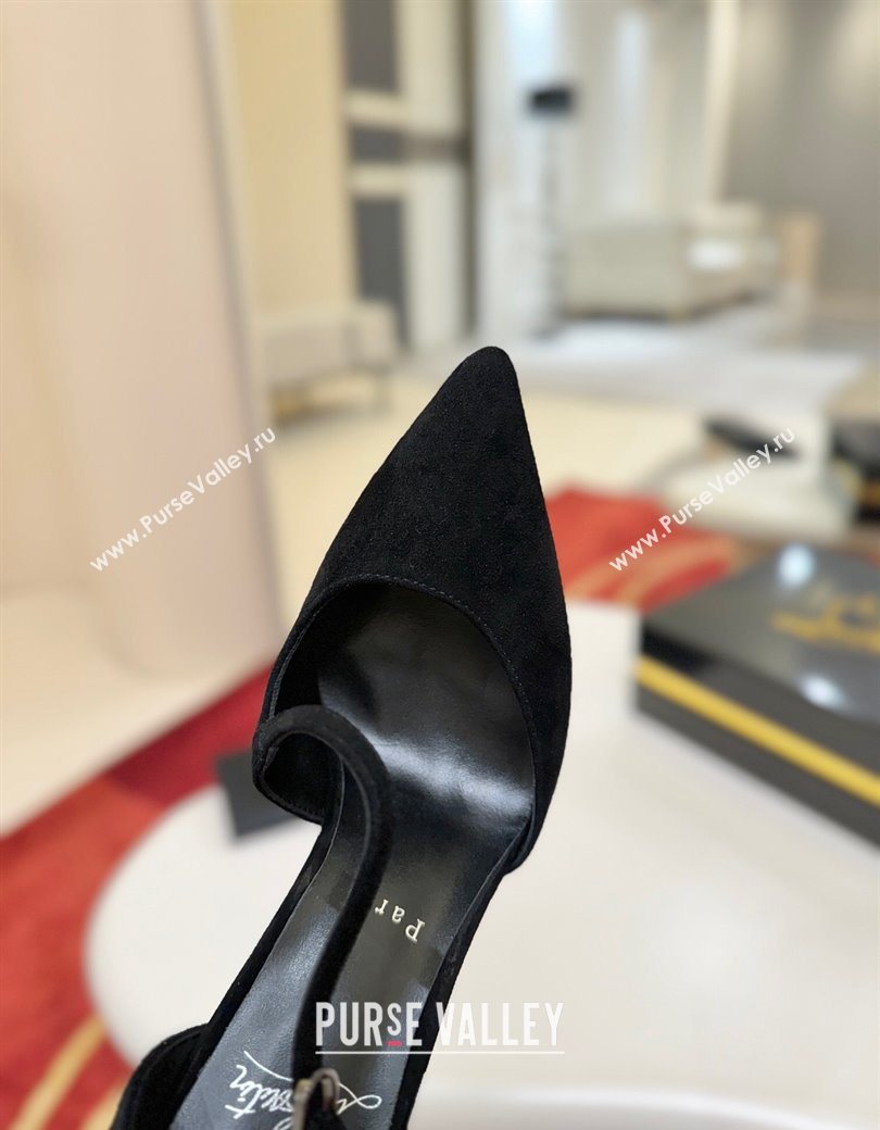 Christian Louboutin Miss Ziggyta Heel Pumps 10cm with Strap in Suede Black 2025 (MD-251209089)
