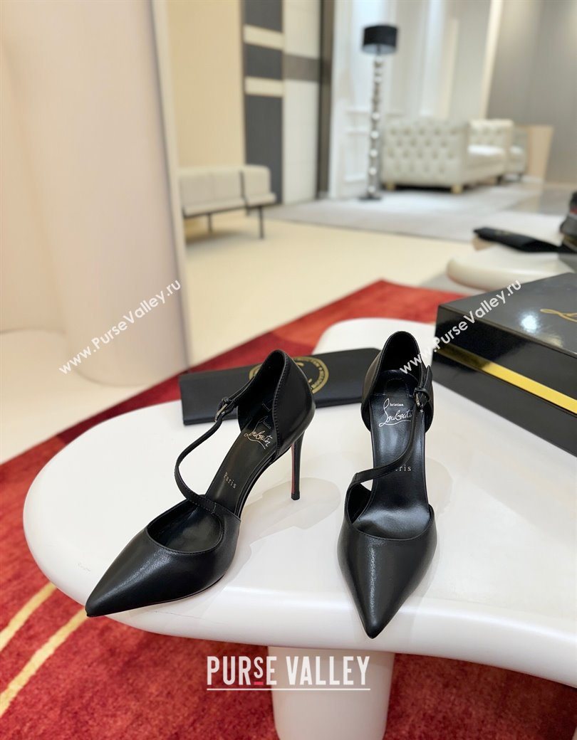Christian Louboutin Miss Ziggyta Heel Pumps 10cm with Strap in Leather Black 2025 (MD-251209091)