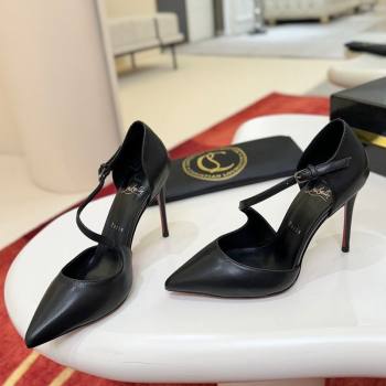 Christian Louboutin Miss Ziggyta Heel Pumps 10cm with Strap in Leather Black 2025 (MD-251209091)